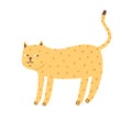 Cunning cute spotted cat vector flat illustration. Funny hand drawn domestic animal decorated with design elements