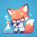 A cunning fox scientist cartoon style Royalty Free Stock Photo