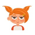 A cunning girl with ponytails smiles. In cartoon style. Human emotions Royalty Free Stock Photo