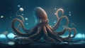 cunning octopus digital art illustration, Generative AI