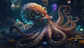 cunning octopus digital art illustration, Generative AI