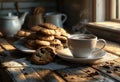 Cup of aroma hot coffee and cookies on a wooden table Royalty Free Stock Photo