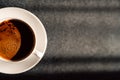 Cup with aromatic hot coffee.Creamy cup of black coffee.Classic filter arabica drink.Espresso americano.Favorite hot beverage. Royalty Free Stock Photo