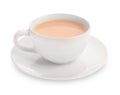Cup of aromatic tea with milk on white background Royalty Free Stock Photo