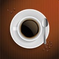 Cup of black coffee. On brown background.