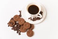 A cup of black coffee and chocolate biscuits Royalty Free Stock Photo