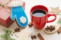 Cup of black coffee with christmas gingerbread Royalty Free Stock Photo