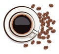 Cup of black coffee and coffee beans, vector Royalty Free Stock Photo