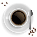 Cup of black coffee with coffee grain and spoon. Royalty Free Stock Photo