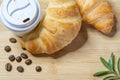 Cup of black coffee espresso and croissants Royalty Free Stock Photo