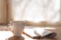 Cup of black coffee, newspaper and a pen Royalty Free Stock Photo