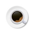 A cup of black coffee and saucer top view isolated on white background. Vector illustration Royalty Free Stock Photo