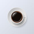 Cup of black Coffee and saucer, top view, realistic isolated o