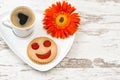 Cup black coffee smiled cookie Heart, love, flower Royalty Free Stock Photo