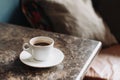 Cup of black coffee on a table in a cafe. Selective focus Royalty Free Stock Photo