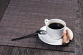 Cup of black coffee on wooden table Royalty Free Stock Photo