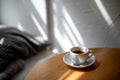 Cup of black filter coffee on the table in coffee house cafe coffeebreak sunlight daylight