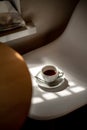 Cup of black filter coffee on the table in coffee house cafe coffeebreak sunlight daylight