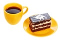 Cup of black tea and chocolate cake Royalty Free Stock Photo