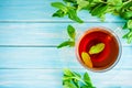 Cup of black tea with fresh mint Royalty Free Stock Photo