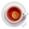 Cup of black tea with lemon and sugar Royalty Free Stock Photo