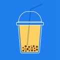 A cup of boba milk tea on blue background. Isolated Vector Illustration