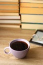 Cup, Books, E-Reader and Glasses Royalty Free Stock Photo