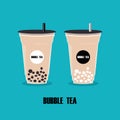 The cup with bubble tea.Cartoon milk tea with tapioca pearl. Bubble tea Taiwanese popular cold drink.vector illustration