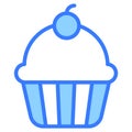 cup cake blue outline icon, Merry Christmas and Happy New Year icons for web and mobile design