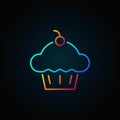 Cup cake with cherry icon. Vector cupcake outline sign