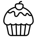 cup cake, cherry thin line icon