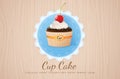 Cup cake chocolate cherry on table wood