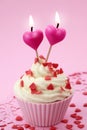 Cup cake with heart candles