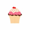 Cup cake icon illustration. Sweets chocolate and strawberry cupcake with heart isolated on white background. Stylish modern pastry Royalty Free Stock Photo