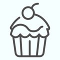 Cup Cake line icon. Cup cake with a cherry vector illustration isolated on white. Brownie outline style design, designed