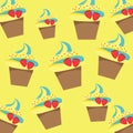Cup Cake Pattern on Yellow Background Vector Royalty Free Stock Photo