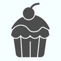 Cup Cake solid icon. Cup cake with a cherry vector illustration isolated on white. Brownie glyph style design, designed