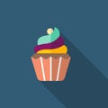 Cup cake veector icon symbol food flat design long shadow