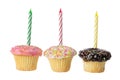 Cup Cakes with Birthday Candles Royalty Free Stock Photo