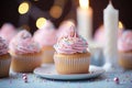 Cup cakes on pastel colour room for pastry. Generative ai Royalty Free Stock Photo