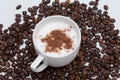 Cup of cappuccino coffee with beans Royalty Free Stock Photo