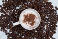 Cup of cappuccino coffee with beans Royalty Free Stock Photo