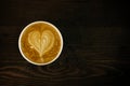 Cup of cappuccino coffee with heart shape latte art on old wood table Background, Latte coffee on old wooden Background table Royalty Free Stock Photo