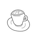 Cup of cappuccino coffee, vector isolated line art, linear illustration of coffee shop latte drink. Royalty Free Stock Photo