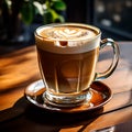 cup of cappuccino latte art on wooden table in cafe Royalty Free Stock Photo