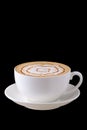 Cup of cappuccino on saucer on black background Royalty Free Stock Photo