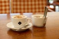 Cup of cappuccino on table in cafe Royalty Free Stock Photo