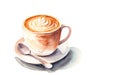 Cup of Cappucino. Hot Beverages. Coffee Cup Illustration. Aquarelle Style Illustration with White Background. Generative AI