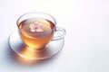 A cup of cherry blossom tea. Space for text. Royalty Free Stock Photo
