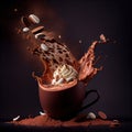 a cup of chocolate splash with whipped cream Royalty Free Stock Photo